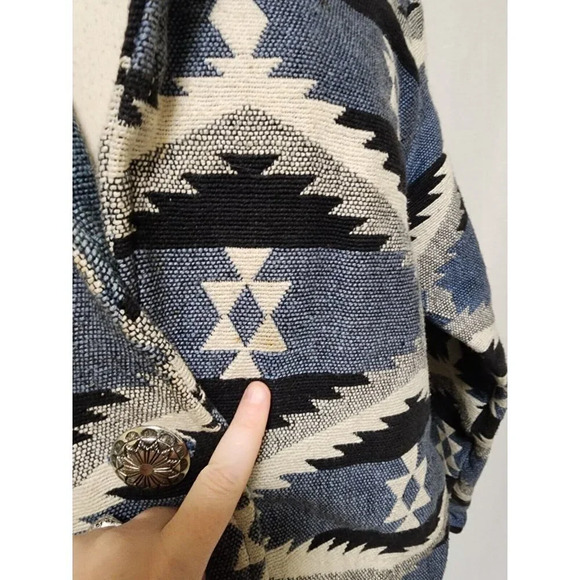 Womens 90s Vintage Southwest Tapestry Woven Jacket Blue Size Large Concho Button - Picture 9 of 9